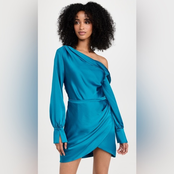 Jonathan Simkhai Dresses & Skirts - Simkhai Cameron One Shoulder Satin Cocktail Mini Dress Phthalo Blue Sz 0
